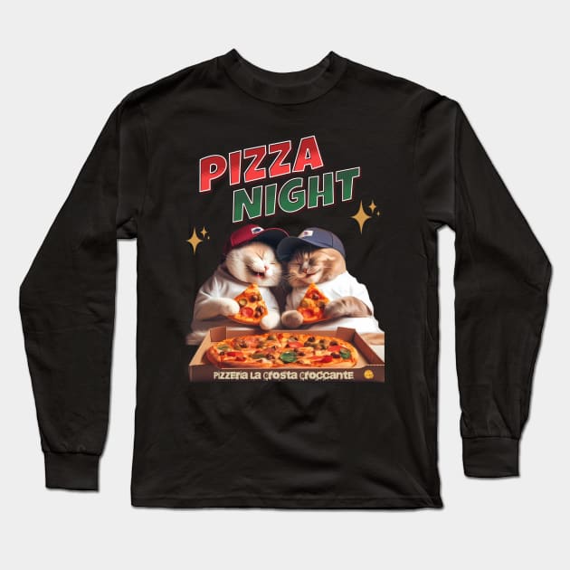 Cats Pizza Night Long Sleeve T-Shirt by BrisaArtPrints